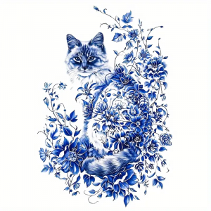 Triko dámské černé s motivem "Kočka modrotisk" Triko dámské černé s motivem "Kočka modrotisk"